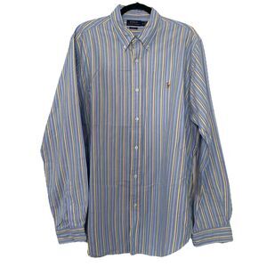 Polo Ralph Lauren Mens XL Shirt 100% Cotton Long Sleeve Shirt Blue Yellow Stripe